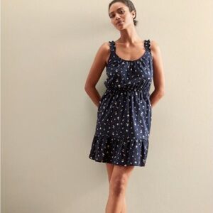 Banana Republic Ruffle Fit-and-Flare Dress Size L NWT Navy Blue